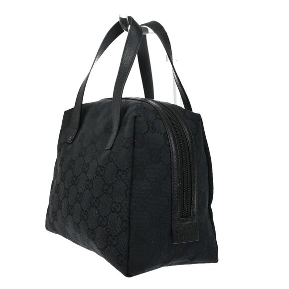 GUCCI GG Logo Pattern Shoulder Bag Canvas Leather Black Gold Italy - Picture 4 of 14